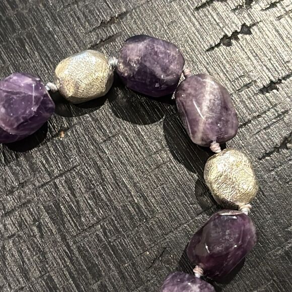 Amethyst Textured Silver Beads Knotted Beaded Toggle Bracelet Classy - Picture 8 of 8